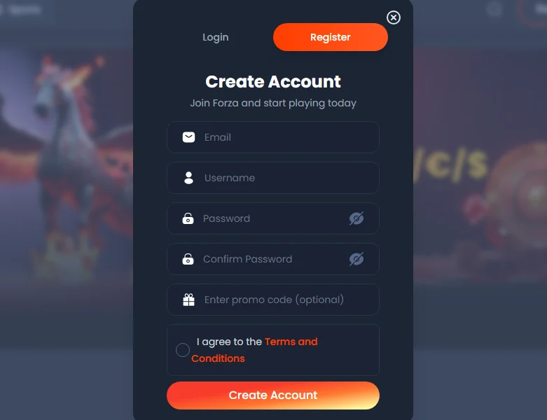 Forza Bet casino registration form